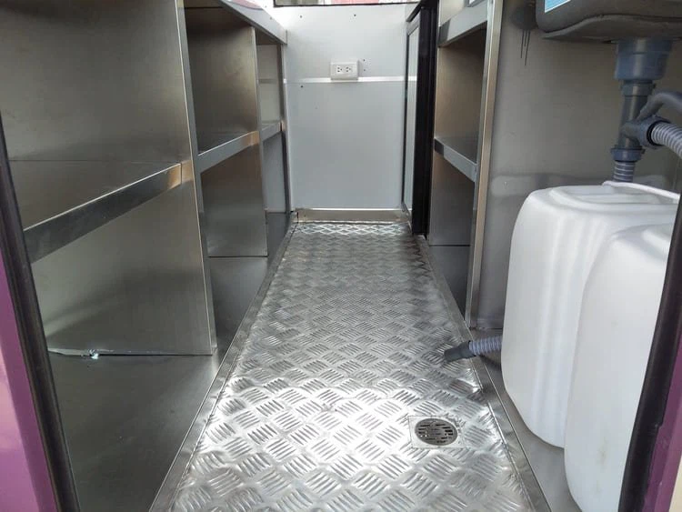 the floor of the soft serve ice cream concession trailer